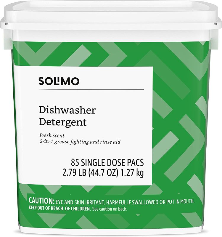 Photo 1 of Amazon Brand – Solimo Dishwasher Detergent Pacs, Fresh Scent, 85 Count
