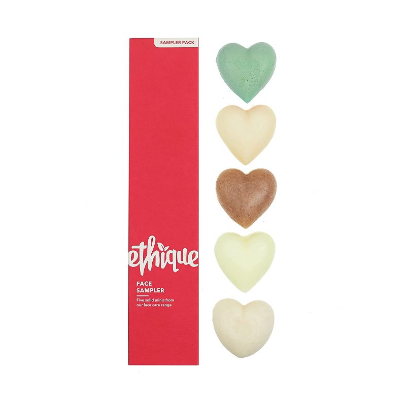 Photo 1 of Ethique Face Sampler for All Skin Types - Valentine's Day Gift Set: Heart Shaped - Eco-Friendly, Sustainable, Plastic Free - Face Scrub, Face Serum, Face Cream & 2 Face Cleansers, 5 Bars (Pack of 1)
