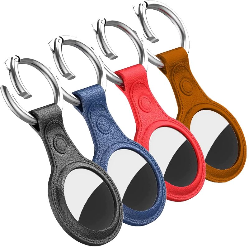 Photo 1 of 4 Pack Leather Case for AirTag Anti-Lost AirTag Keychain Protective Case Cover with Keychain Ring Anti-Scratch Tracker Holder Cases Cover Protector Air Tags for Dogs Keys Backpacks
