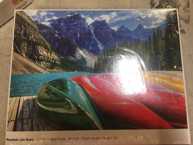 Photo 2 of 1000 Piece Puzzle for Adults: Mountain Lake Boats Jigsaw Puzzle
