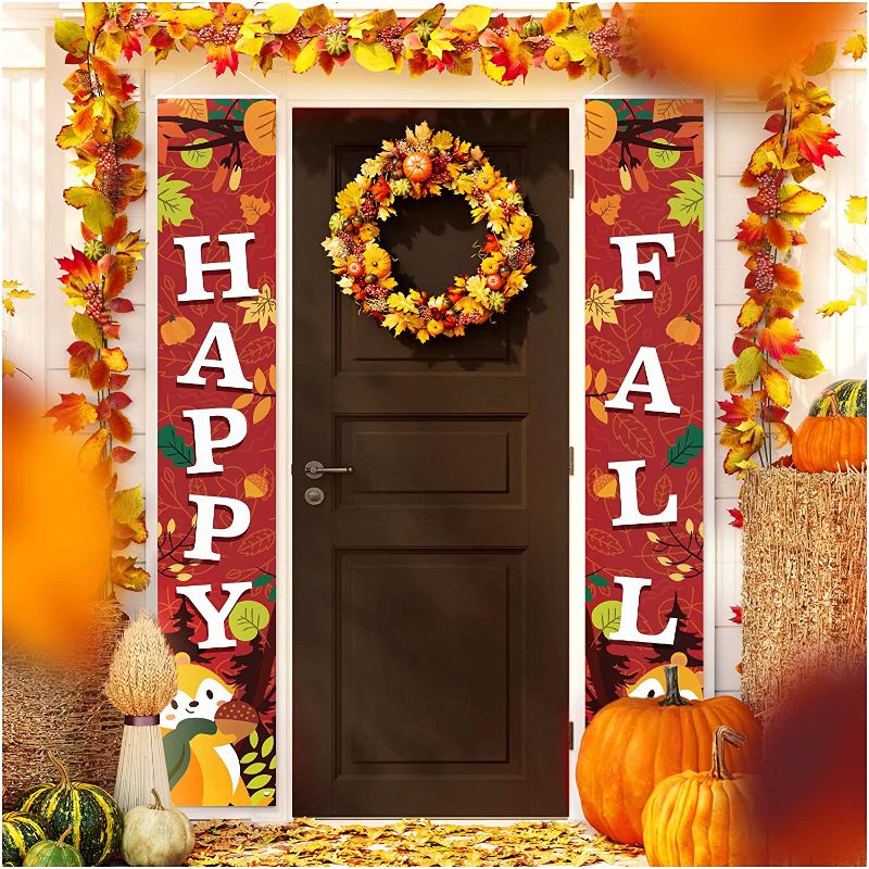 Photo 1 of 2 pack Fall Banner Outdoor Decor - 12” x 72” - 2 Piece Set - Happy Fall Outdoor Decorations For Home Porch Signs Autumn Door Decor Classroom

