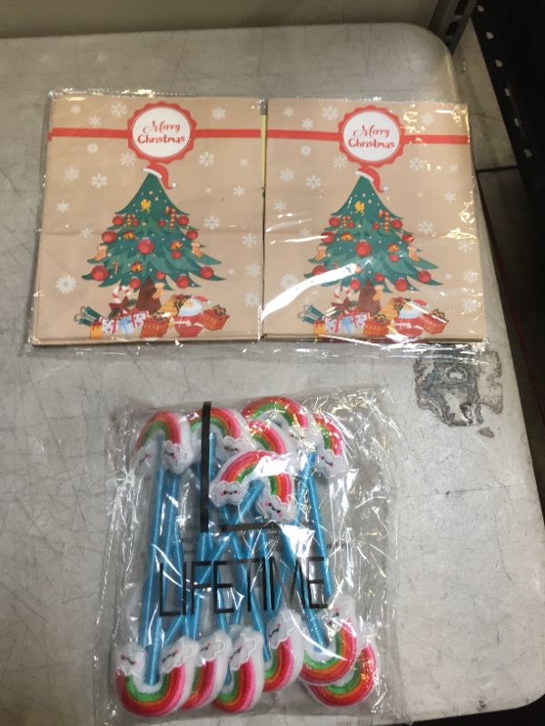 Photo 1 of 12 pack of these adorable rainbow and happy clouds pen! and Christmas Kraft Gift Bags with Cute Classic Stickers, Forfamy 24pcs Christmas Holiday Kraft Paper Goody Gift Bags, Paper Treat Bags Goody Bags for Xmas Gift Wrapping Christmas Party Decorations