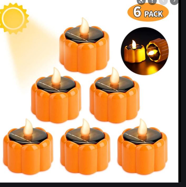 Photo 1 of 
Neon Pumpkin Solar Lantern Tea Lights Candles - Rechargeable Flameless Flickering Candle Tealights Solar LED Candle Lights Amber Waterproof Candle Lights for Halloween, Home