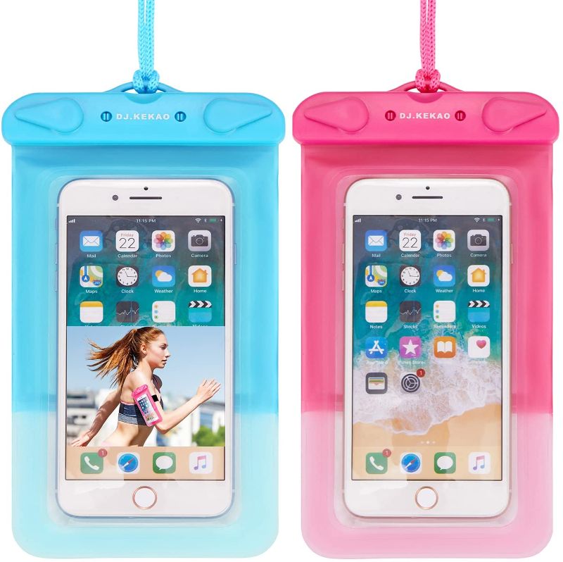 Photo 1 of 2 Pack Waterproof Float Phone Pouch with Neck Trap and Armband, Waterproof Phone case, Dry Bag Outdoor Beach Bag for iPhone, Samsung Galaxy, and Other Phones Up to 6.9'' (Blue+Pink)