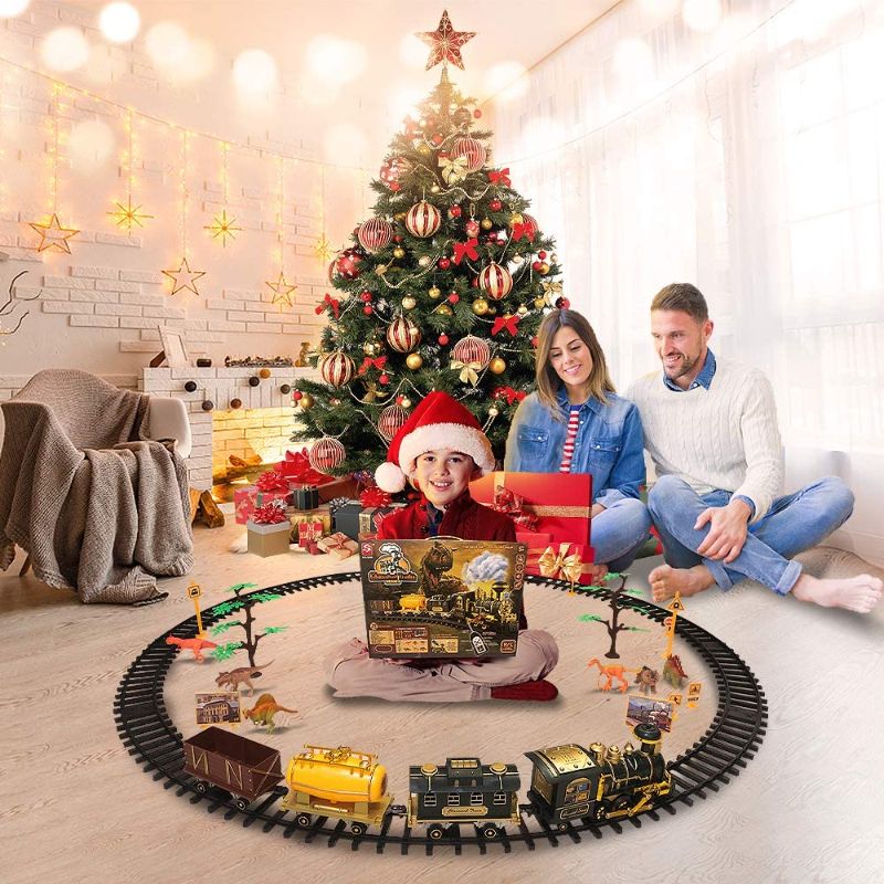 Photo 1 of Train Set Toy with Remote - Upgraded Large Size Electric Train Toy Set with Dinosaurs, Battery-Powered Steam Locomotive Engine, Cargo Cars & Tracks, Gift Toys for Age 3 4 5 6 7 8+ Kids, Assorted.
