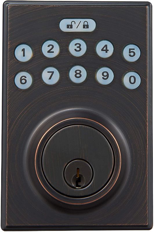 Photo 1 of Amazon Basics Contemporary Electronic Keypad Deadbolt Doot Lock, Keyed Entry, Oil Rubbed Bronze