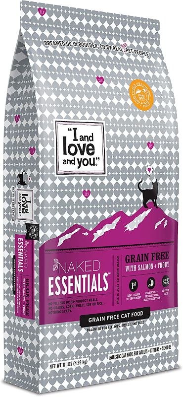 Photo 1 of "I and love and you" Naked Essentials Dry Cat Food - Grain Free Kibble for Cats (Variety of Flavors: Chicken + Duck, Salmon + Trout)
