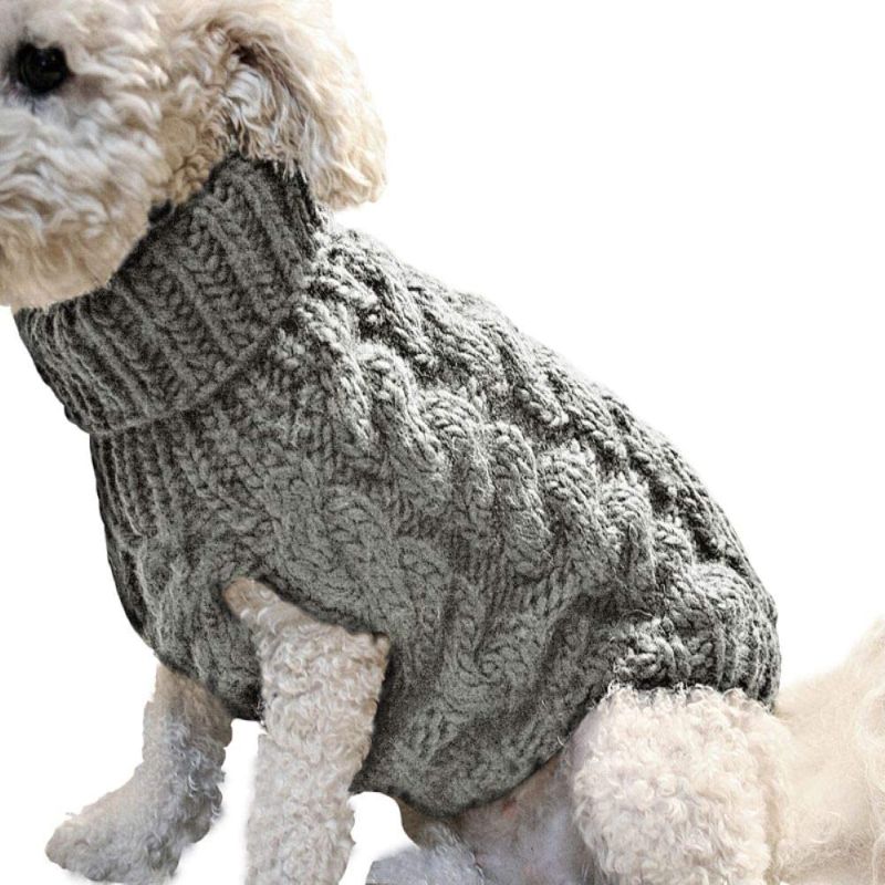Photo 1 of Lotus And Ladybug Wool Blend Cable Knit Cat Dog Sweater,Pullover (Gray,Medium)
