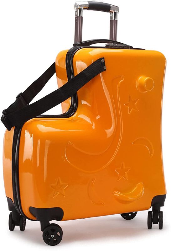 Photo 1 of CNCEST 20" Ride-on Travel Suitcase,50KG Kids Travel Rolling Luggage Bag Carry Trolley w/4 Wheel with Password Lock (Orange-20)
