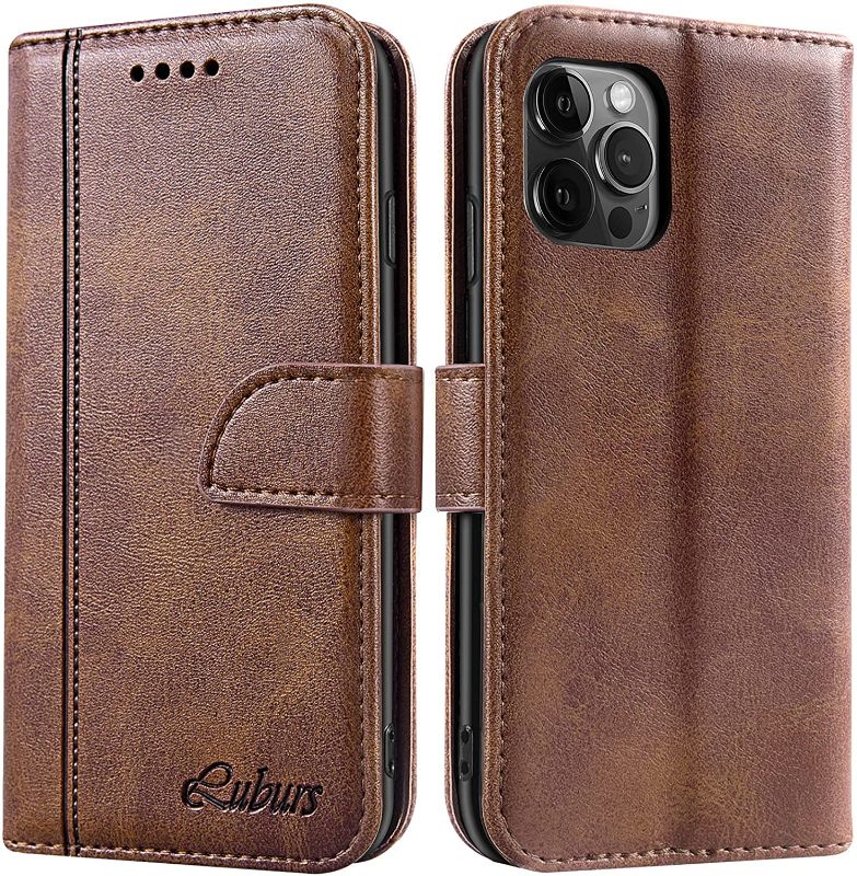 Photo 1 of Luburs Case for iPhone 13 Pro Max?PU Leather Wallet Case with [Card Slot] [Kickstand] [Magnetic Closure] Shockproof Flip Cover Stand Holder Case for iPhone 13 Pro Max 6.7 inch-Brown
