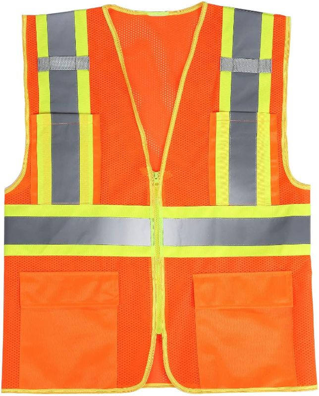 Photo 1 of SULWZM High Visibility Reflective Safety Vest with Zipper and Pockets Orange,XXL
XXL