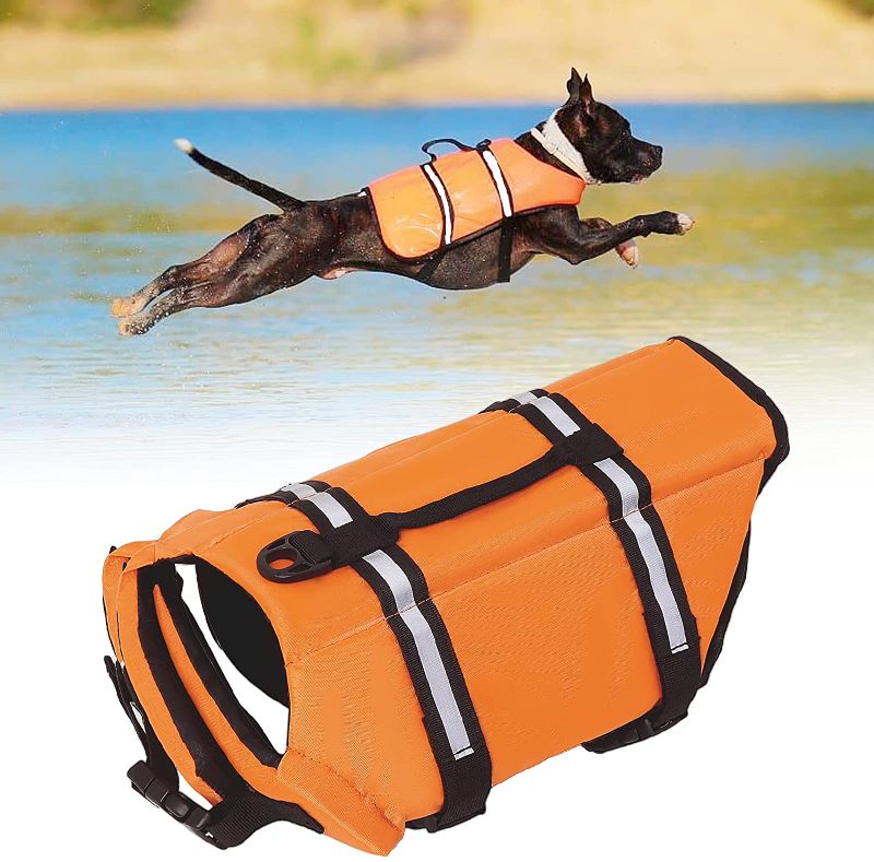 Photo 2 of Dog Life Jacket, Pet Life Vest for Medium Dogs with Rescue Handle High Buoyancy Ripstop Reflective Adjustable Dogs Flotation Lifesaver Coat for Swimming Surfing
