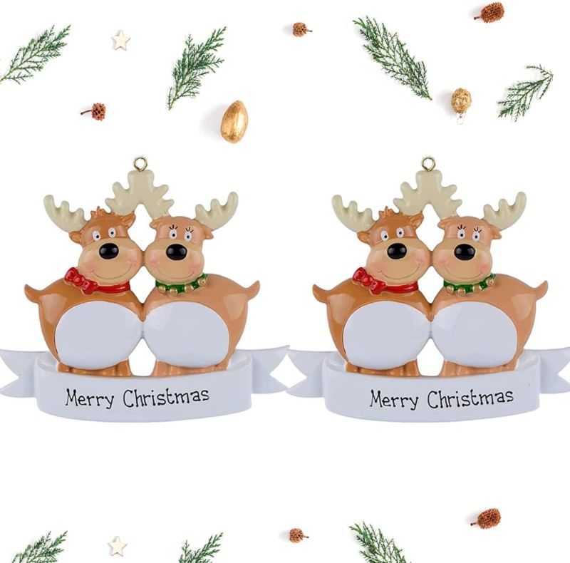 Photo 1 of 2 Pcs Personalized Deer Christmas Ornaments 2021 Family of 2,3,4,5 , Funny Cute Elk Deer Christmas Tree Pendant for Home Holiday Decorations Winter New Year Gift
