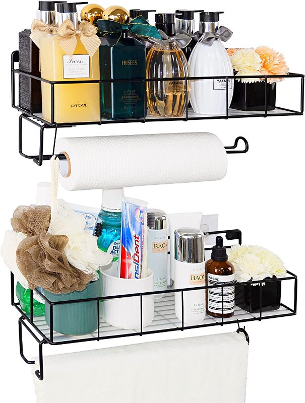 Photo 1 of 2 Pack -SUFAUY Kitchen Paper Towel Holder Shelf with Spice Rack - Caddy Basket, Black