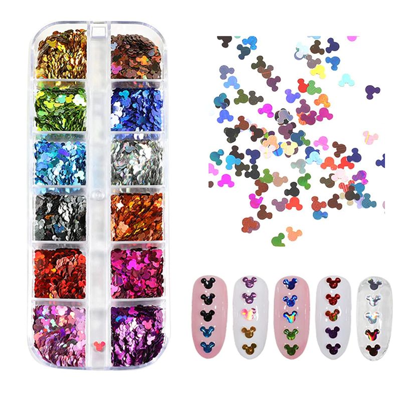 Photo 1 of 12 Colors Holographic Nail Art Glitter 3D Nail Charms -Sequins Flakes-DIY Nail Supplies Manicure Tips