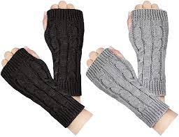 Photo 1 of Loritta 2 Pairs Womens Fingerless Gloves Winter Warm Knit Crochet Thumbhole Arm Warmers---SET OF 2---
