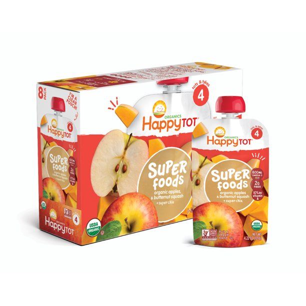 Photo 1 of (8 Pouches) Happy Tot Super Foods Pouches Organic Apples & Butternut Squash + Super Chia, 4.22 oz---BEST BEFORE FEB 16 2022---
