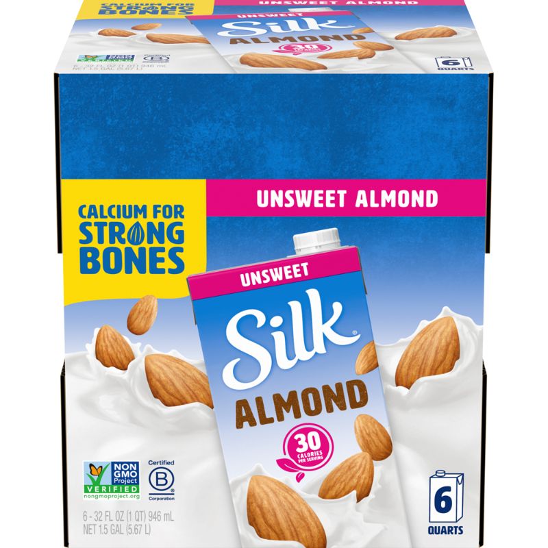 Photo 1 of (Pack of 6) Silk Shelf-Stable Unsweetened Almond Milk, 1 Quart---BEST BEFORE AUG 17 2022---
