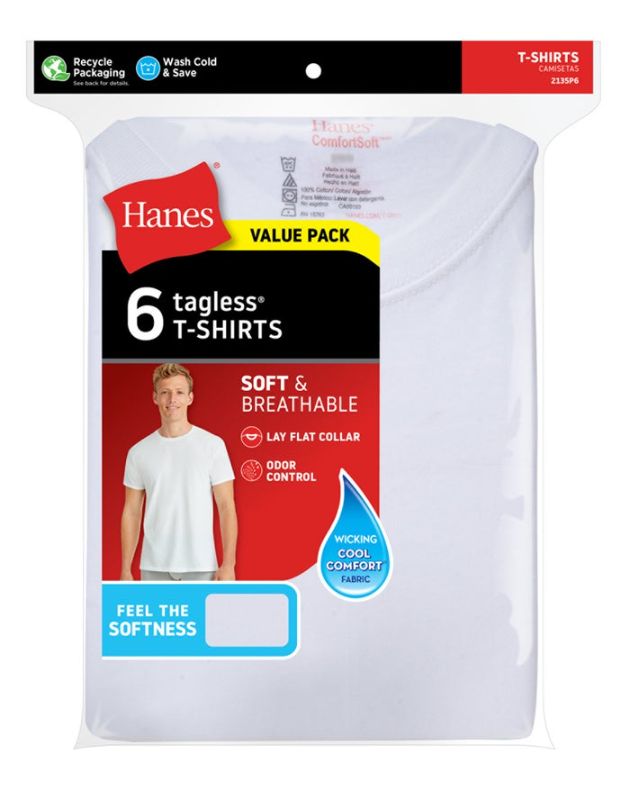 Photo 1 of Hanes Men's FreshIQ® ComfortSoft® White Crewneck Undershirt 6-Pack-XL
