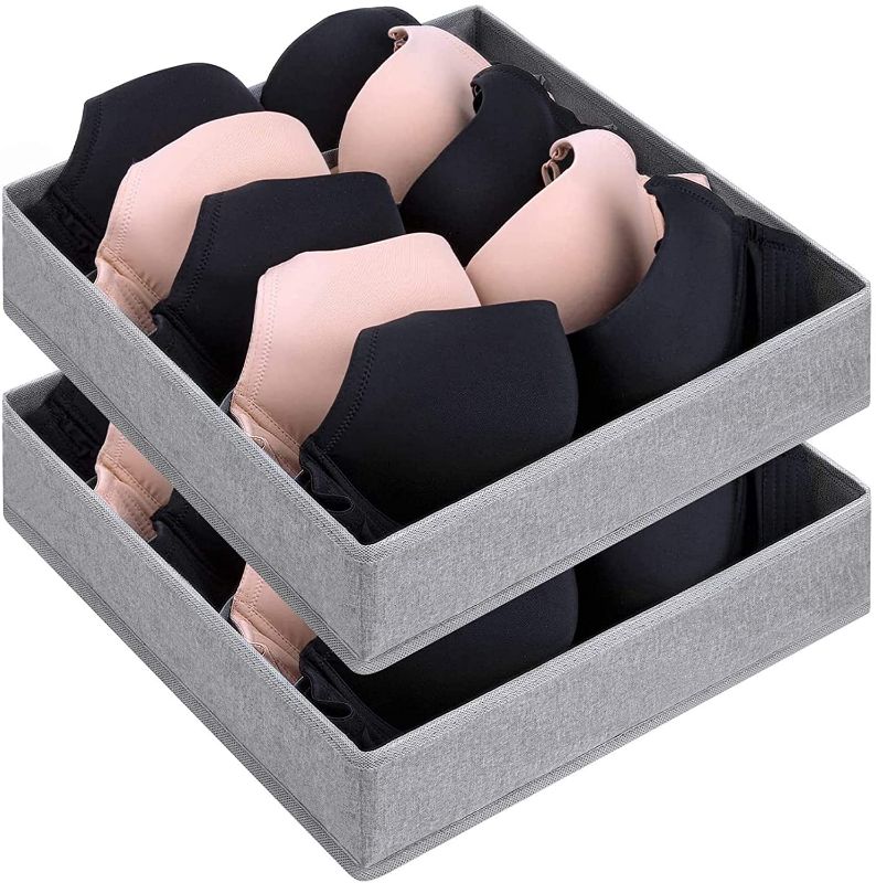 Photo 1 of DIMJ 2 Pack Bra Organizer for Drawer, 5 cells Foldable Closet Bra Storage Organizers with Washable Fabric, Storage Box for Bra (Grey) 2 PACK 
