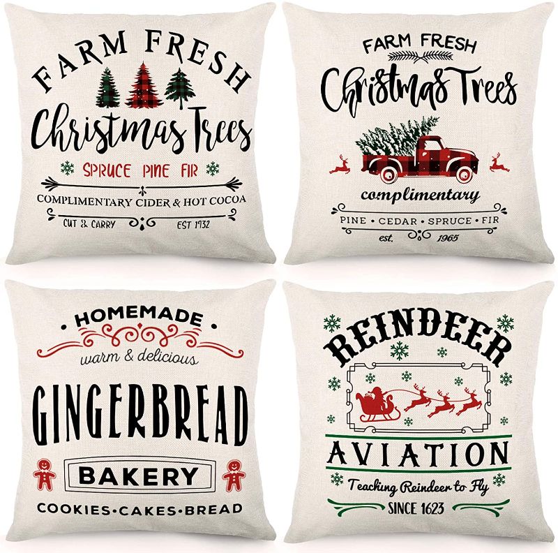 Photo 1 of CDWERD Christmas Pillow Covers 18x18 Christmas Decorations Outdoor Throw Pillow Covers Winter Holiday Decorative Pillowcase Farmhouse Cushion Case for Couch Set of 8
