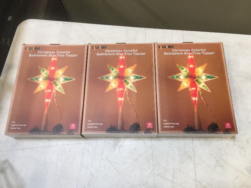 Photo 2 of LJLNION Lighted Christmas Tree Topper Star, Colorful Bethlehem Star Treetop with 10 Count Built in Incandescent Lights, Plug in Holiday Xmas Tree Top Party Decorations PACK OF 3 
