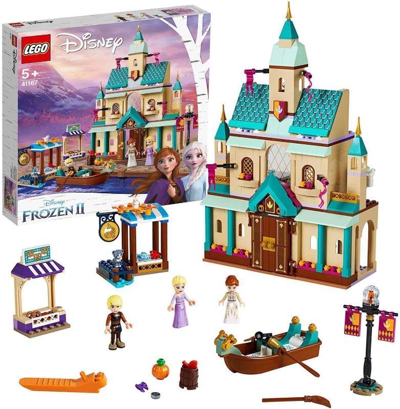 Photo 1 of LEGO 41167 Disney Frozen II Arendelle Castle Village with Princess' Anna and Elsa Plus Kristoff Mini Dolls Princess' Castle, Market Rowing Boat, Cat, 2 Birds, Toy Set for Girls and Boys 5+ Years Old
