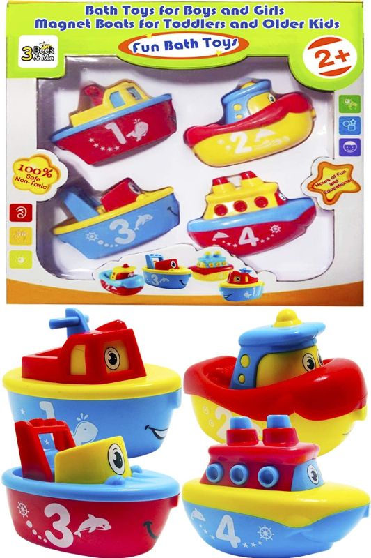 Photo 1 of 3 Bees & Me Bath Toys for Boys and Girls - Magnet Boat Set for Toddlers & Kids - Fun & Educational
