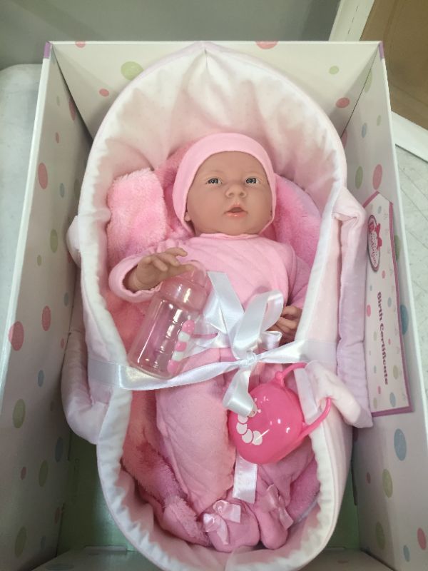 Photo 2 of La Newborn 15.5" Soft-Body Realistic Newborn Baby Doll Deluxe Carry Basket Set
