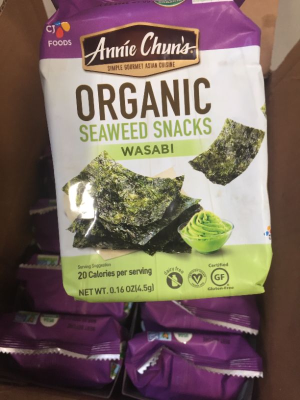 Photo 2 of Annie Chun's Organic Seaweed Snacks, Wasabi, Organic, Non GMO, Vegan, Gluten Free, 0.16 Oz (Pack of 12)
exp 3/3/.2022