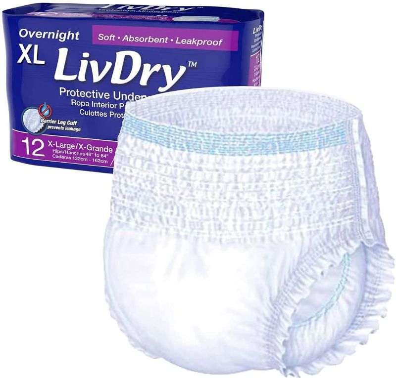 Photo 1 of Adult Incontinence Underwear, Overnight Comfort Absorbency, Leak Protection, X-Large, 12-Pack
