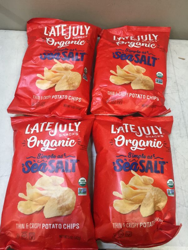 Photo 2 of 4 LATE JULY Snacks Organic Potato Chips Simple as Sea Salt Potato Chips, 5 oz. Bag BB 08JAn2022
