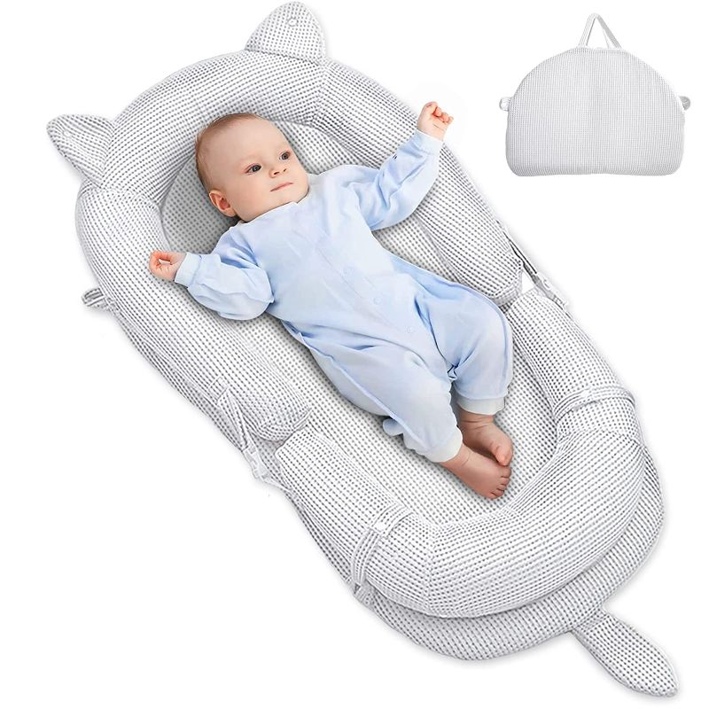 Photo 1 of Bellababy Baby Lounger, Portable & Foldable Nest Bed Snuggle Co-Sleeper Support Seat, Soft & Breathable Mesh Surface, Perfect for Crib, Bassinet, Floor & Traveling(0-2 Years) (Gray)
