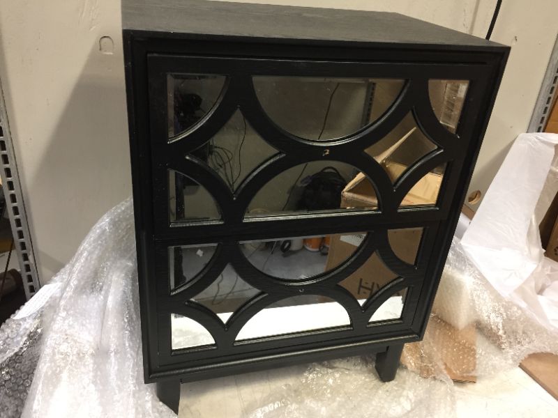 Photo 1 of COZAYH Contemporary Mirror Front 2-Drawer Nightstand, Black
