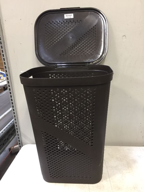 Photo 4 of Brown Perforated Plastic Dirty Clothes 60 Liter Storage Basket with Lid