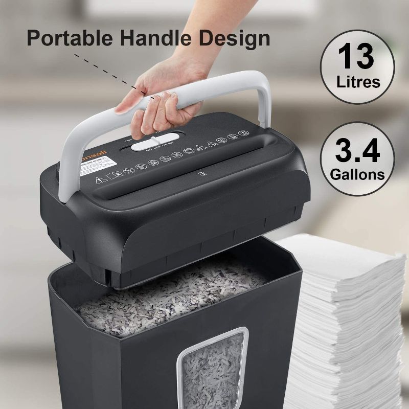 Photo 1 of bonsaii Paper Shredder for Home Use, 6-Sheet Crosscut Paper and Credit Card Shredder for Home Office, Home Shredder with Handle for Document, Mail, Staple, Clip-3.4 Gal Wastebasket(C237-B)
