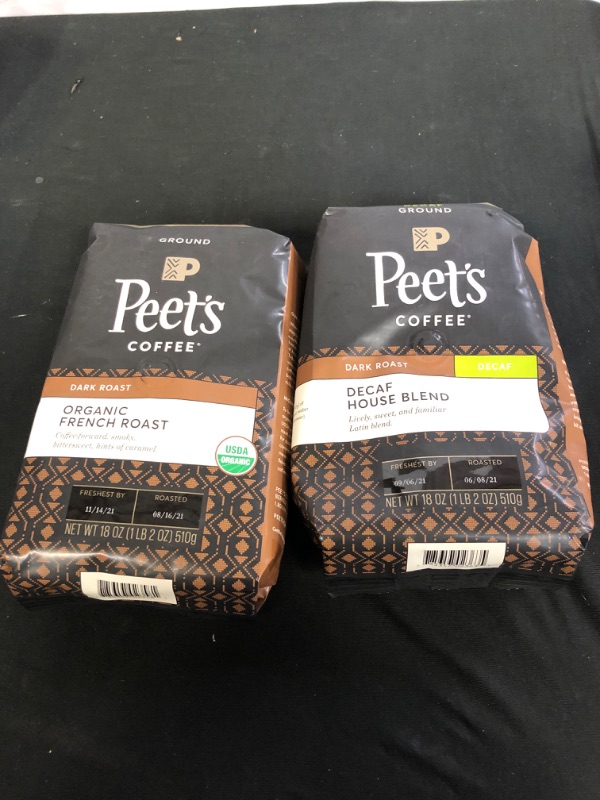 Photo 1 of 2PC LOT
Peet's Coffee, Organic French Roast - Dark Roast Ground Coffee - 18 Ounce Bag, USDA Organic EXP11/14/21

Peet's Coffee, Organic French Roast - Dark Roast Ground Coffee - 18 Ounce Bag, USDA Organic EXP 09/06/21