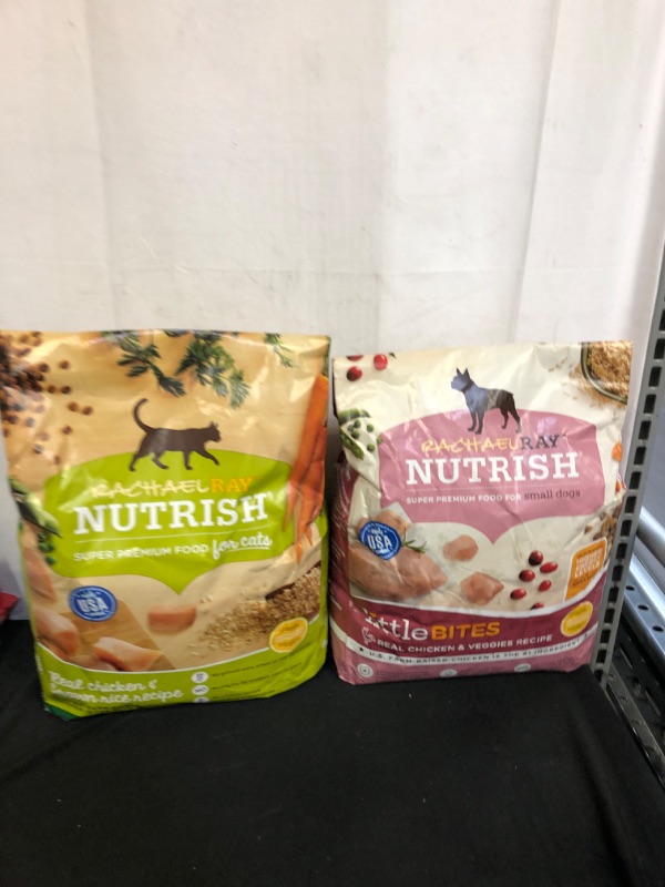 Photo 3 of 2PC LOT, PET FOOD
Rachael Ray Nutrish Little Bites Small Breed Real Chicken & Veggies Recipe Dry Dog Food, 6-lb Bag EXP 02/07/22

Rachael Ray Nutrish Natural Chicken & Brown Rice Recipe Dry Cat Food, 6-lb Bag EXP 0203/22
