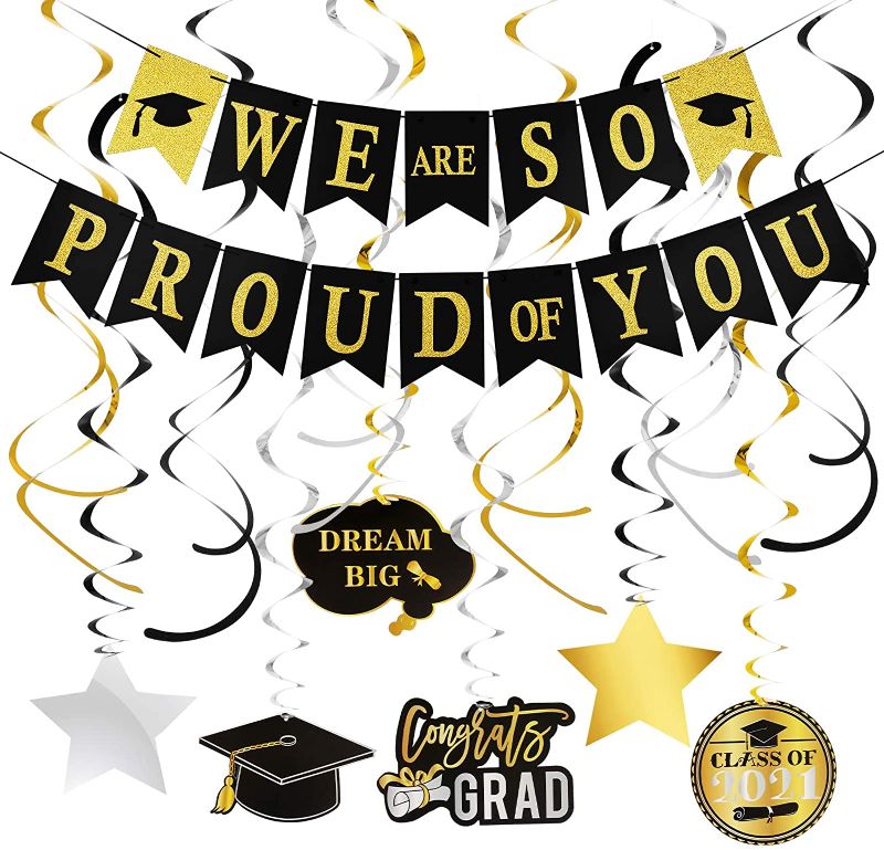 Photo 1 of 2PC LOT
Graduation Decorations 2021 Black and Gold- Black & Gold We Are So Proud Of You Banner and 12Pcs Graduation Hanging Swirls, 2021 Graduation Party Supplies Decorations Hanging Swirls

Orange and Black Balloons, 12 Inches for Birthday, Baby Shower, 