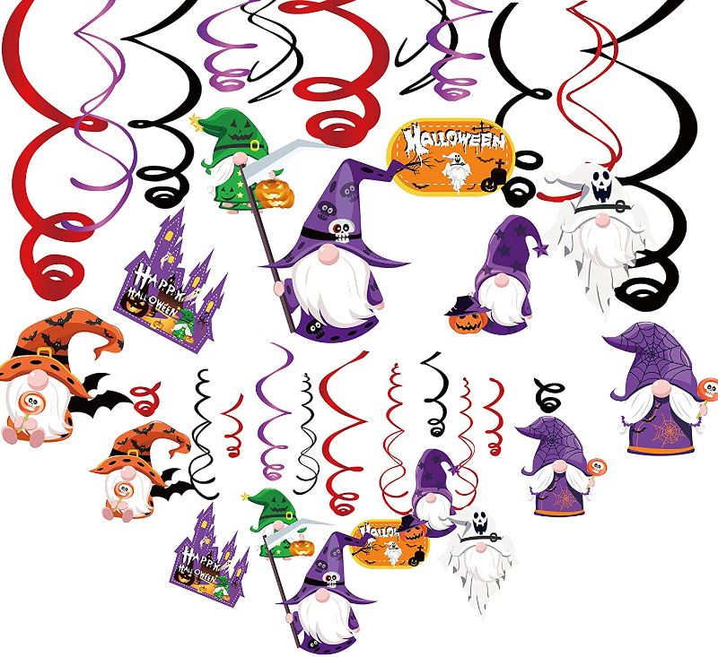 Photo 1 of 2PC LOT
We Are Not Home No Tricks Please Enjoy The Treats Banner for Halloween Party, Happy Halloween Decorations for People Who Are Not at Home, L 98.42 inch *H 19.68 inch

2021 Hanging Halloween Decoration Gnomes Swirls (30Pcs Fully-Assembled) Foil Ceil