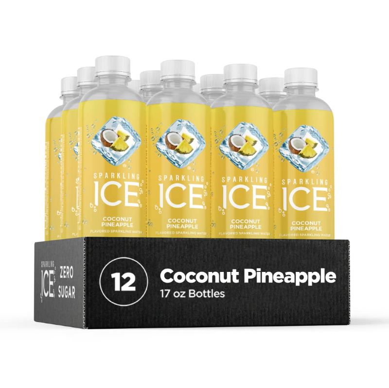 Photo 1 of 2PC LOT, BEVERAGES 
Sparkling Ice, Coconut Pineapple Sparkling Water, Zero Sugar Flavored Water, with Vitamins and Antioxidants, Low Calorie Beverage, 17 fl oz Bottles (Pack of 12), EXP 07/16/22

Gatorade Thirst Quencher Powder, Fruit Punch, 76.5 oz Canis