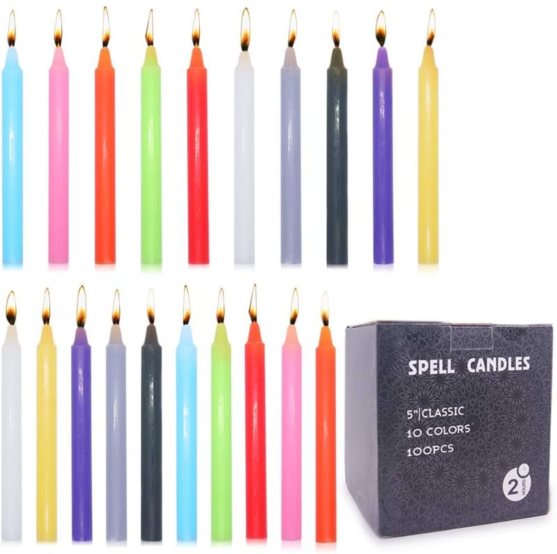 Photo 1 of 1/2 Inch Diameter x 5 Inch Tall Unscented Assorted Colors Mini Chime Spell Taper Candles, Set of 50
