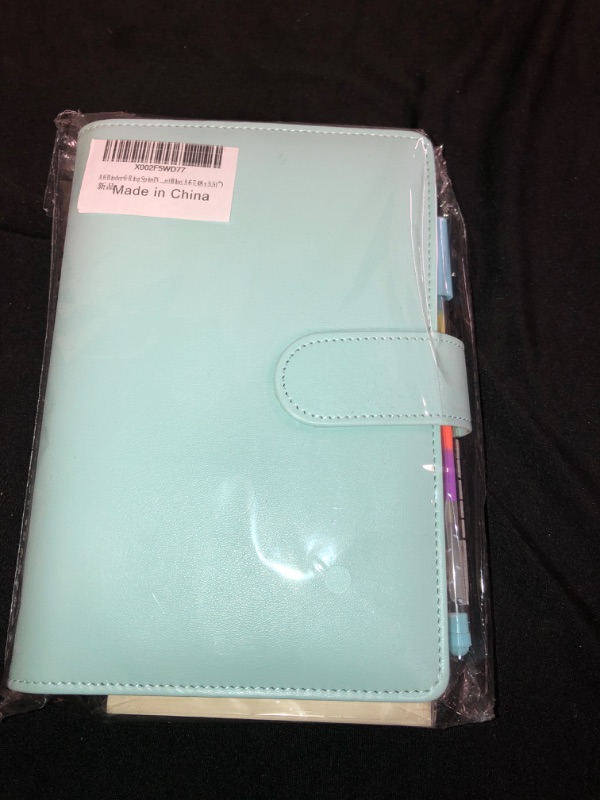 Photo 2 of A6 Binder 6-Ring Spiral Notebook Personal Planner with Refills x80 Sheets, Zip Pouch Bag x1, Rainbow Pen x1, Divider Tabs x5, Today Ruler x1, Pendant Deco x1 Harphia (Mint Blue, A6 7.48 x 5.51'')

