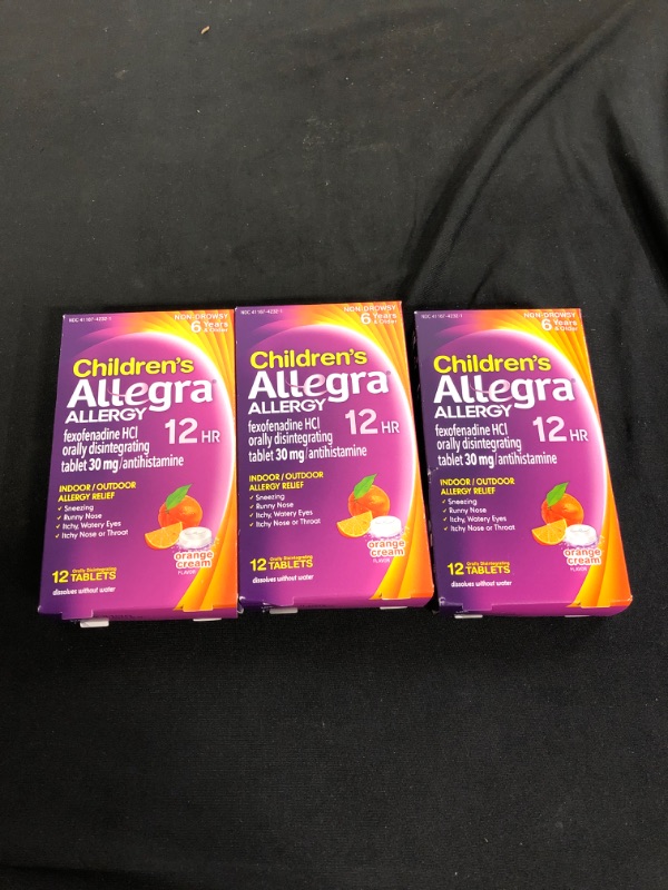 Photo 2 of Allegra Children's Non-Drowsy Antihistamine Meltable Tablets for 12-Hour Allergy Relief, 30 mg 12-Count
3 COUNT, EXP 10/22