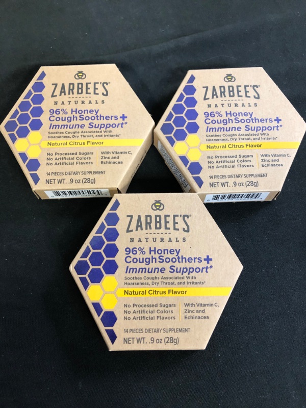Photo 2 of Zarbee's Naturals 96% Honey Cough Soothers + Immune Support*, Natural Citrus Flavor, 14 Count
3 COUNT, EXP 05/22