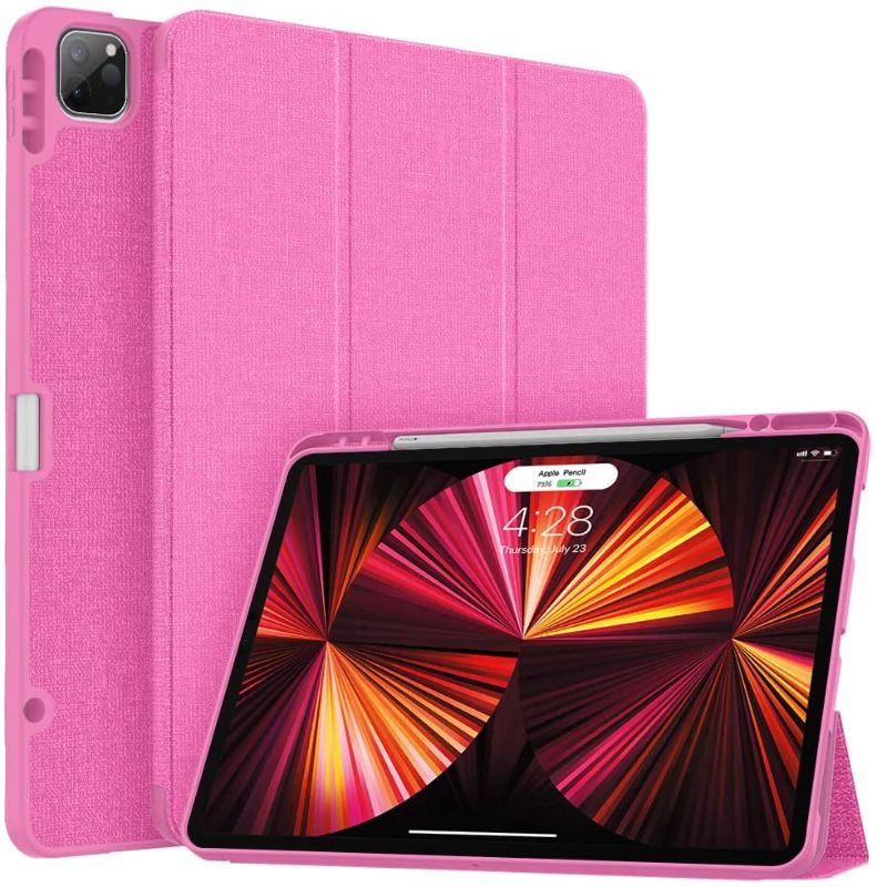 Photo 1 of Soke New iPad Pro 12.9 Case 2021 with Pencil Holder - [Full Body Protection + 2nd Gen Apple Pencil Charging + Auto Wake/Sleep], Soft TPU Back Cover for 2021 iPad Pro 12.9 inch (Hot Pink)
