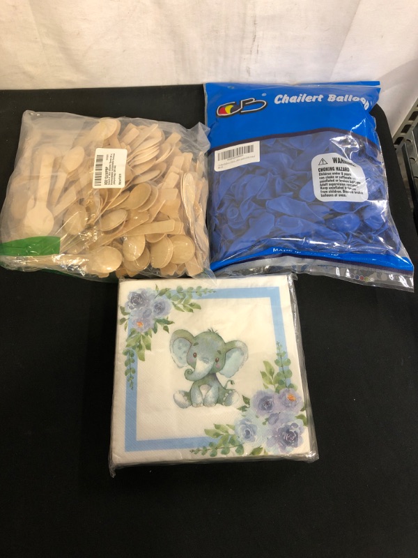 Photo 4 of 3PC LOT
Gmark 4" Mini Wooden Spoons 200 ct, Biodegradable Compostable Birchwood (200pcs/bag) GM1042

48 Blue Elephant Napkins for Baby Shower or Birthday (Color: Vibrant Cornflower Blue)

Chailert Balloon: 5 inch blue color latex balloon for party decorat