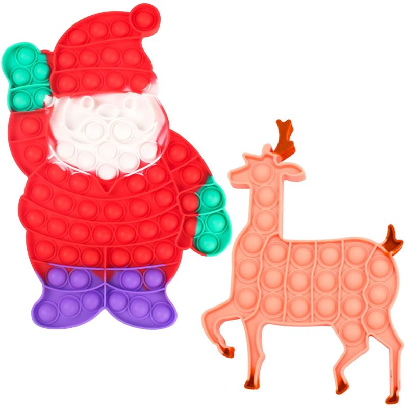 Photo 1 of 2 Packs Christmas Pop Fidgets Toys - Push it Bubbles Fidget Toy with Pop Sound Sensory Xmas Santa Claus Elk Deers Decor for Kids Adults Stress Relief Bubble Poppers
