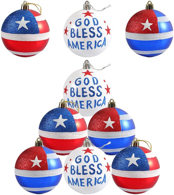 Photo 2 of 2PC LOT
Clever Creations Ball Christmas Ornament Set of 4 Pieces, Shatterproof Holiday Décor for Christmas Trees, Red, Green and Silver

Christmas Ball Ornament 4th of July Patriotic Hanging Ornament Balls for USA Themed Party, Veteran's Day, Holiday, Chr