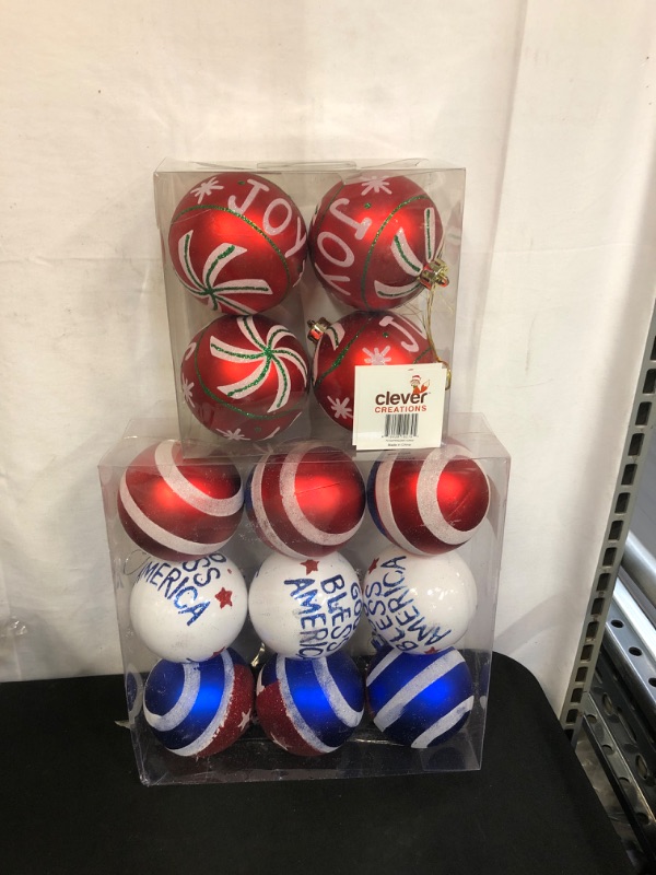 Photo 3 of 2PC LOT
Clever Creations Ball Christmas Ornament Set of 4 Pieces, Shatterproof Holiday Décor for Christmas Trees, Red, Green and Silver

Christmas Ball Ornament 4th of July Patriotic Hanging Ornament Balls for USA Themed Party, Veteran's Day, Holiday, Chr